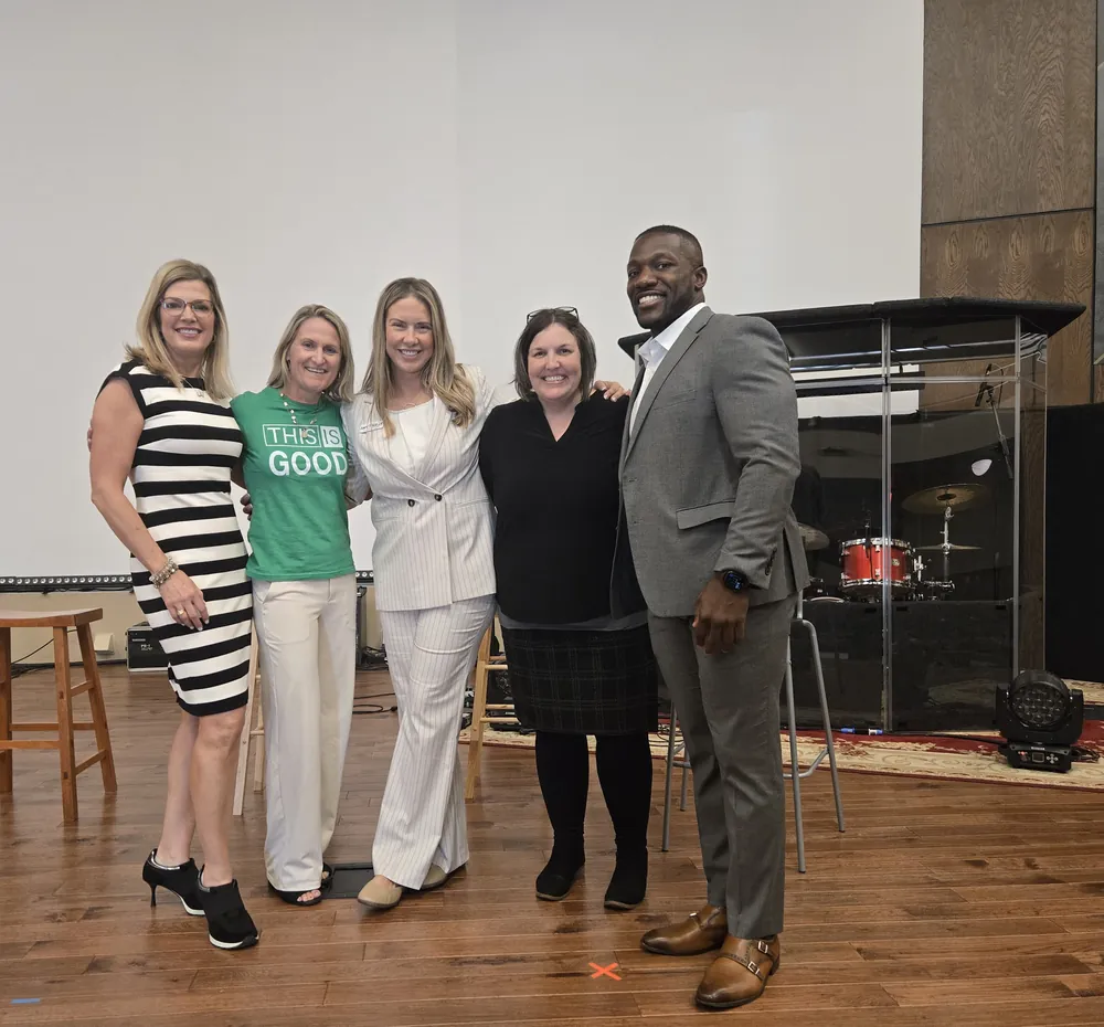Renee Parsons with fellow speakers on stage at the Mission Minded Leadership Conference, Kentucky Christian University, April 2026