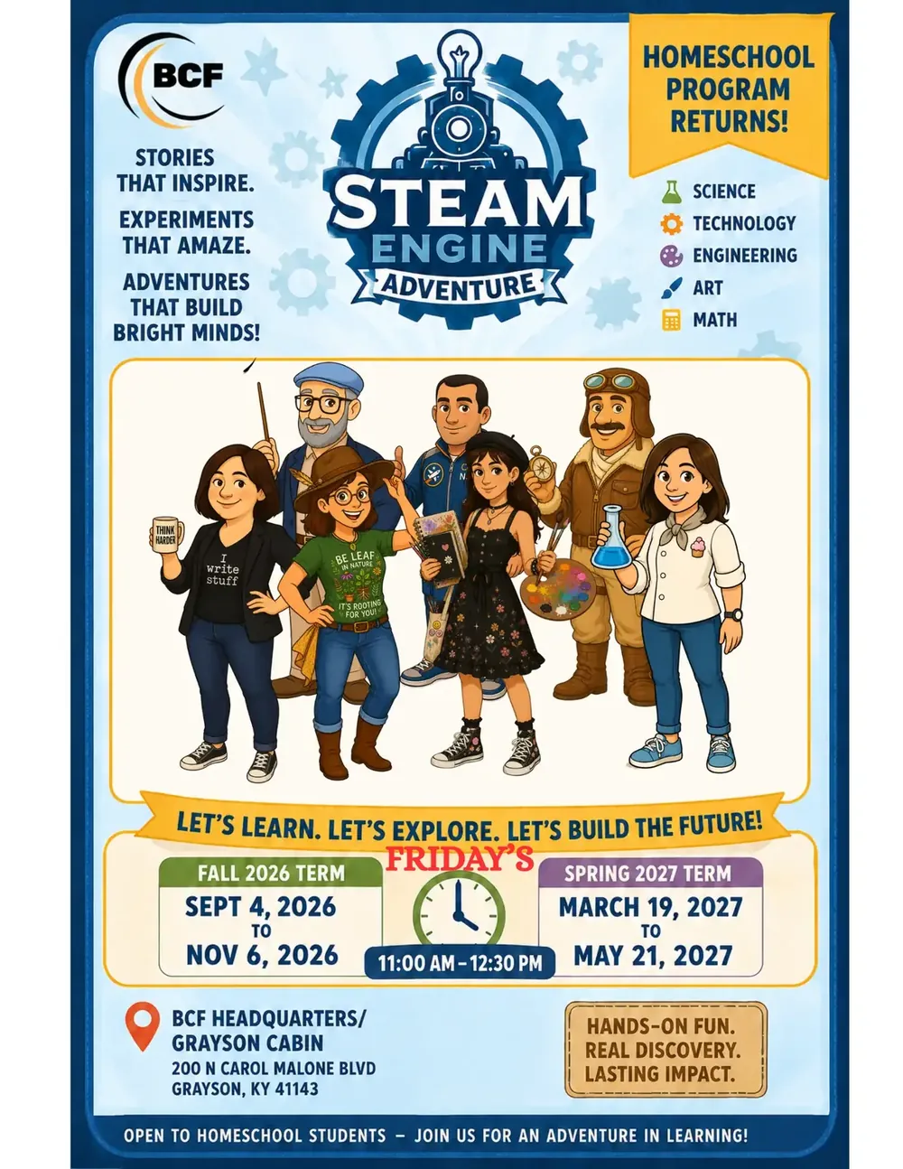 STEAM Engine Adventure homeschool program flyer